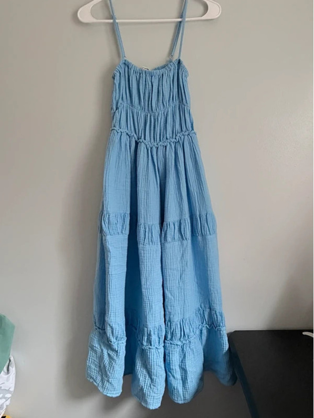 Ocean Drive Blue Gauze Smocked Tiered Maxi Dress Size S